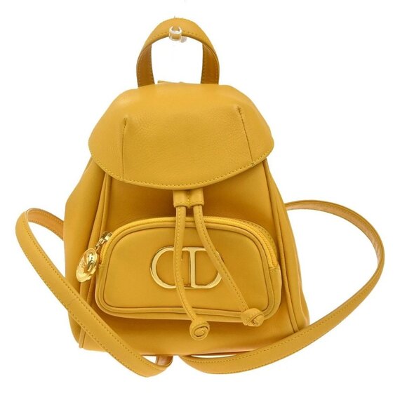 CHRISTIAN DIOR Logo Mini Backpack Bag Leather Yellow GHW Spain 84EG147